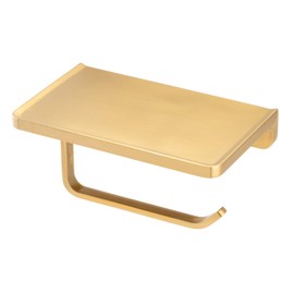 Linkaa Toilet Paper Holder with Shelf Brushed Gold, Wall Mount Phone Holder Bathroom Accessories, Gold Bathroom Accessories Toilet Paper Holder with Phone Storage(Brushed Brass)