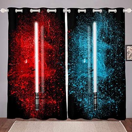 Lightsaber Curtains Red Blue Tie Dye Curtains for Bedroom Living Room for Kids Boys Teens Future Technology Windows Drapes Soft Durable Washable Room Decoration,W46*L54