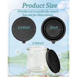 TERESRY 12 Pack Silicone Oui Yogurt Jar Lids with 12 Labels, Food-Grade Lids for 5Oz Oui Yogurt Jars, Reusable Silicone Canning Covers Perfect for Oui Yogurt Bottle, Black (Jar not Includ)