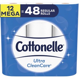 Cottonelle Ultra CleanCare Toilet Paper, 12 Mega Rolls, Strong Bath Tissue (12 Mega Rolls = 48 Regular Rolls)