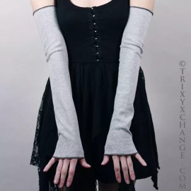 Trixy Xchange Long Cotton Arm Warmers Gray Armwarmers Grey Sleeves Warm Fingerless Gloves Goth