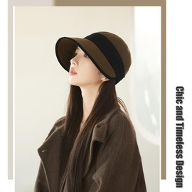 huablo Women Felt Hat, Ponytail Sun Hats for Women, Packable Adjustable Cap Unisex, Fashion Winter Fall Wool Hats Brown