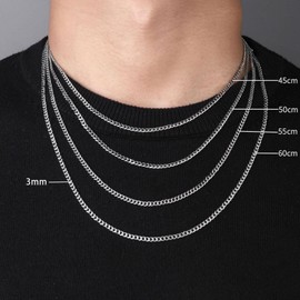 Zinvefa Herren Panzerkette kette Halskette 3/5/7/9mm Breit Herren Damen Panzerkette Edelstahl Silberkette Herren Halskette Silberkette Goldkette Länge 45-60CM