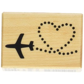 Artemio Wooden Stamp D Plane and Heart, Beige, 3.7cm x 5.3cm