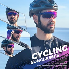 SCVCN Polarised Cycling Glasses Sunglasses with 3 Interchangeable Lenses for Men Women Running Volleyball Tennis Driving Fishing Softball Mountaineering Golf Hiking HD High Contrast Lenses 28