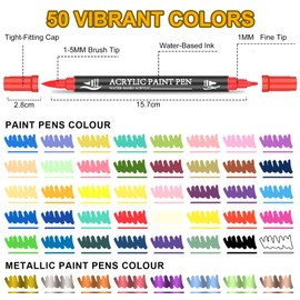 Bonala 50 Colours Dual Tip Acrylic Paint Pens Set Markers with Fine and Brush Tip, Premium Acrylic Pens for Rock Painting, Wood, Plastic, Fabric Painting and DIY Crafts