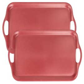 KINGEN 2-Pack Patriotic Red Bamboo Fiber Serving Trays - 18×13-inch Extra Large w/Handles Tray, Platters for 4th of July, Christmas, BBQ, Picnic, Outdoor Dining - Durable, Lightweight (Classic Red)