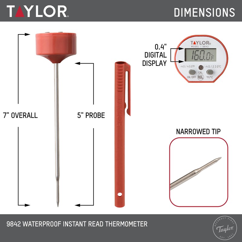 Taylor Waterproof Digital Instant Read Thermometer For Cooking, BBQ, Grilling,