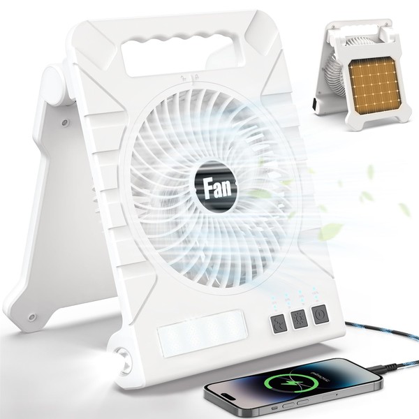 HuiNiu Portable Battery Powered Fan Rechargeable with LED Lantern, 10000mAh