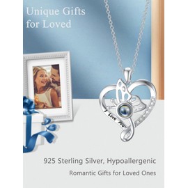 Dorunmo Christmas Gifts I Love You Necklace 100 Languages Projection Necklace 925 Sterling Silver Butterfly Pendant Necklace jewelry Romantic Birthday Gifts for friend Women