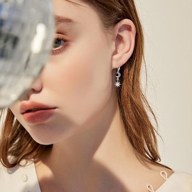 MEDWISE Sun Moon / Star Earrings 925 Sterling Silver Sun Moon Earrings Drop Earrings Asymmetrical Earrings Moonstone Jewellery for Girls Women Daughter Ladies, Sterling Silver