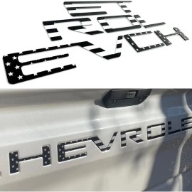 Tailgate Insert Letters compatible With Silverado 2019-2025 Black American Flag