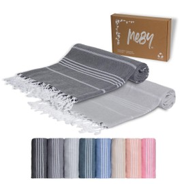 MEBY Set of 2 XXL Sauna Towels (100 x 200 cm) Beach Towel, Bath Towel, Turkish Hammam Towel, Hand Towel. 100% Cotton (Anthracite Grey & Grey)