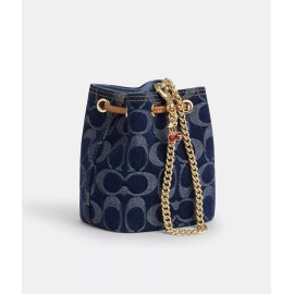 Coach NWT Coach Drawstring Wristlet In Signature Denim Gold/Denim Blue Natural CZ031