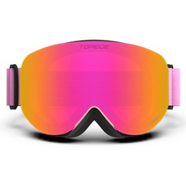 TOREGE Ski Goggles, Snow Sports Goggles with Anti-fog Spherical Lens, Snowboard Goggles for Men Women Adult Youth (Matte Pink Frame & REVO Pink Lens TG09C5)