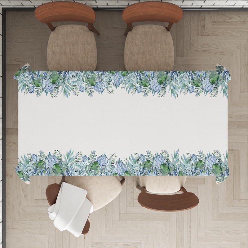 Tablecloth 152 x 213cm Rectangular, Eucalyptus Floral Table Cover for