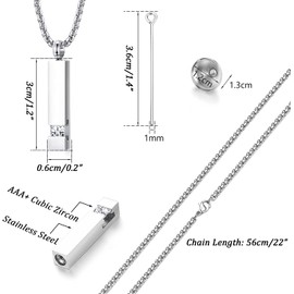 MILACOLATO 2 Pcs Urn Necklaces for Ashes Cremation Memorial Stainless Steel Cross Cube Pendant with Cubic Zirconia Inlaid Keepsakes Necklace Length 56CM