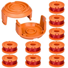 LINTRA 11-Stück Spule für Rasentrimmer-Set, 9 Stück WA0010 Rasentrimmerspulen und 2 Stück WA6531 Abdeckungen, Ersatzspulen für Rasentrimmer, Durchmesser 1,65 mm, Länge 3 m, für WORX Rasenmäher