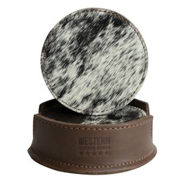 Western Leather Works, Set of 6 Circular Coasters for Drinks, Glass & Cups Stain Protection, Full Grain Leather, Handmade, Furry