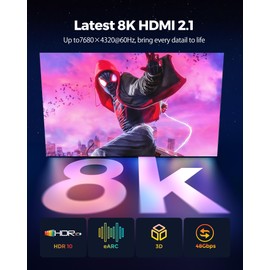 Silkland HDMI 2.1 Cable 30 cm, 8K HDMI eARC Cable for Soundbar 48Gbps, HDMI Cable 4K @ 120Hz, 2K @ 240Hz/144Hz, 8K @ 60Hz, Dynamic HDR10+, Dolby Atmos, HDCP 2.2/2.3