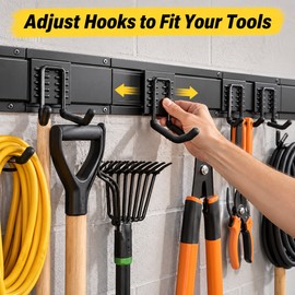 99 Inch Garage Tool Organizer, Heavy Duty Wall Mount Storage Rack with 14 Adjustable Hooks and 6 Rails