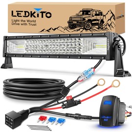 LEDKITO 22Inch LED Light Bar Off Road Driving Work Lights Straight Bar Spot Flood Combo Beam Triple Row 320W with Rocker Switch 16AWG Wiring Harness Kit for Trucks Pickup Hum-mer SUV UTV Tractor Boat