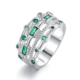 Statement Ring for Women 925 Silver Wide Band Vintage Multi-Layer Sapphire Emerald Wire Intertwined Design Crystal Anniversary Winding Cubic Zirconia Wrap Rings Fashion Jewelry Gifts (Blue 9）