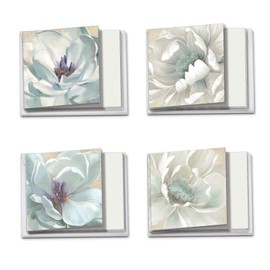Peaceful Petals: 12 Assorted 'Square-Top' Sympathy Note Cards Featuring a Canvas-Like Painted Image of Crisp White Floral Blooms with Envelopes. MQ4611SMG-B3x4