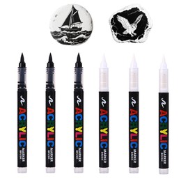 Femnow 6 Acrylic Pens for Stones, Waterproof, Acrylic Pens, White, Black, Fine Thin, Acrylic Paint Markers, Acrylic Markers, Acrylic Markers, Acrylic Marker Set, Acrylic Paint Set Pens for Children