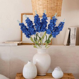 IPOPU Blue Delphinium Artificial Flowers 6PCS Royal Blue Silk Flowers 34.60" Faux Snapdragon Flowers Larkspur Fake Flowers Antirrhinum Long Stem Flowers for Tall Vase Wedding Home Decor (Royal Blue)