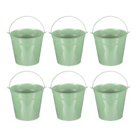 PATIKIL 7"x6.2" Small Metal Buckets with Handle, 6 Pcs Mini Galvanized Bucket Colorful Easter Buckets for Crafts Party Favors Decoration, Light Green