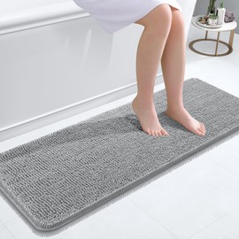 OLANLY OLANLY Bathroom Rugs 47x17, Extra Soft Absorbent Chenille Bath Rugs, Rubber Backing Quick Dry, Machine Washable Bath Mats for Bathroom Floor, Tub and Shower, Home Decor Accessories, Light Grey