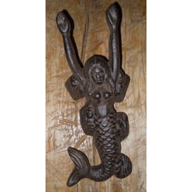 Vintage Cast Iron Antique Style Nautical Mermaid Door Stop Boot Jack Brown Finish