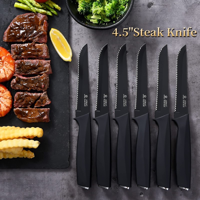 UPTRUST Steak Knives Set of 6, High-Carbon Stainless Steel Serrated