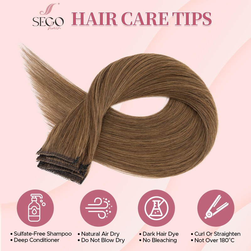 SEGOHAIR Clip in Hair Extensions Real Human Hair 6Pcs Medium