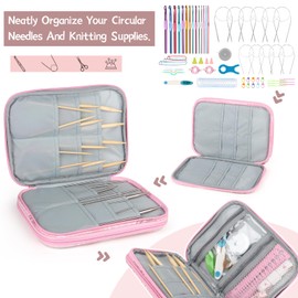 Katech Knitting Needle Case (up to 8''), Circular Knitting Needles Organizer Case for Interchangeable Knitting Needle, Portable Travel Needle Organizer Bag with Zipper for Carry Knitting Accessories