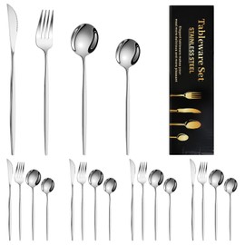 ZQSQD 30Piezas Juego de Cubiertos de Acero Inoxidable, Set de Cubiertos para 6 Personas, Incluye Cuchillo, Tenedor y Cuchara Juego Utensilios Cocina, Lavavajillas Acero Inoxidable Colocar(Plata)
