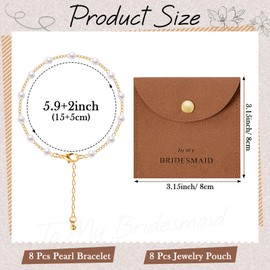 Quelay 16 Pcs Jewelry Bridesmaid Gift Pearl Bracelet Microfiber Jewelry Bag Pouch Set of 8 Jewelry Packaging bag Bridesmaid Proposal Favor for Wedding Bridal Birthday Party(Pottery,Button)