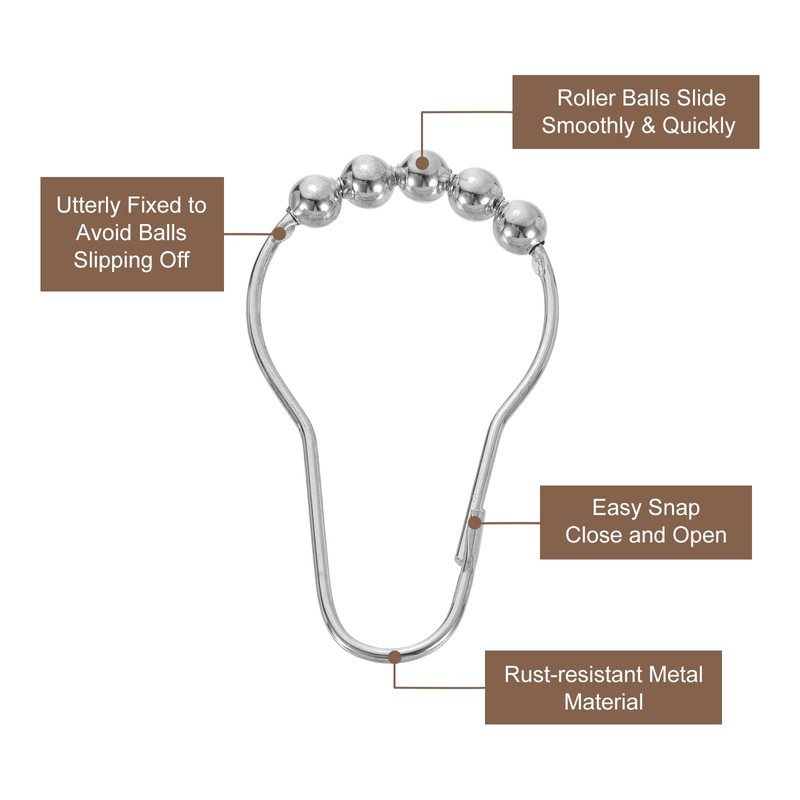 sourcing map 12Pcs Shower Curtain Hooks, Metal Roller Balls Glide
