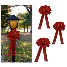 Floral Home Decor Red Velvet Christmas Bows -Gold Edge - Set of 4-14 Loops