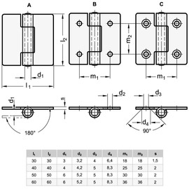 Ganter Standard Elements Metal Hinges, Galvanised Steel, Pack of 2 Galvanised Blue Passivated, Silver, GN 136-ST-40-40-B