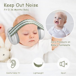 Yoofoss Baby Ear Muffs Noise Protection for Infant and Babies Up to 36 Months - Noise Cancelling Headphones for Ear Protection, Sleep, Travel Green