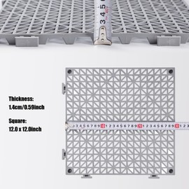 WENQUIT 12PCS Interlocking Drainage Mat, 12" x 12" Non-Slip Splicing Rubber Drainage Floor Mats with Holes, Cushioning Floor Tiles Mats for Deck, Pool, Indoor Bathroom & Outdoor Balcony-Gray