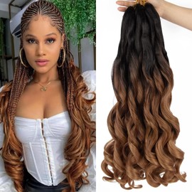 Curly Braiding Hair, 24 Inch (61 cm) Pre Stretched Bouncy Braiding Hair, Loose Wave Braiding Hair, 8 Packs, French Curly Hair, Braiding Hair With Curly Ends, French Curl Braids, Crochet Hair