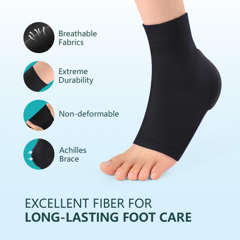 Promifun Achilles Tendon Heel Protector - Compression Padded Sleeve Socks
