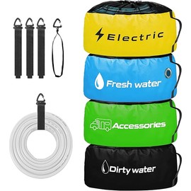 RV Storage and Organization Bag 4 Pack Camper Waterproof RV Accessories Storage and Organizer Bags for Sewer Hoses, Fresh & Waste Water Hoses, Electrical Cords (black/blue/yellow/green)