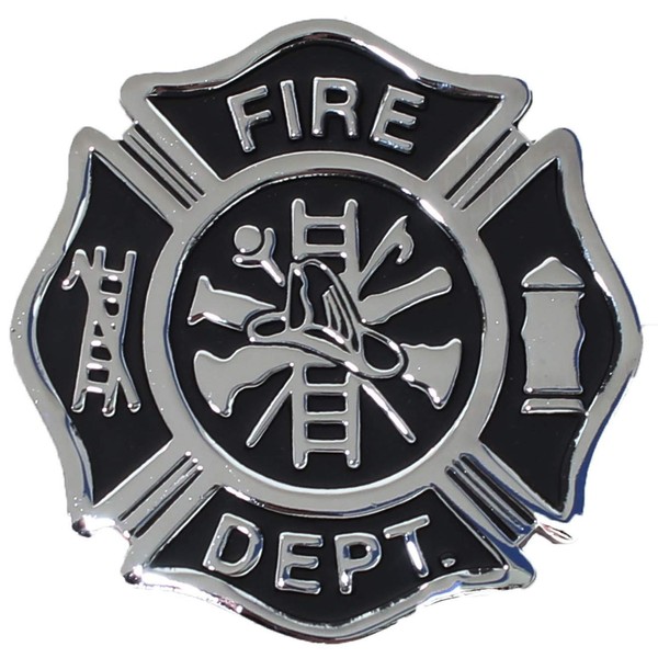 Firefighter Maltese Cross Shaped Metal Auto Emblem (Black & Chrome)