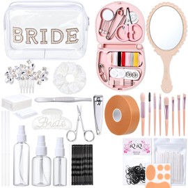 Sunnymove Bride Emergency Kit for Wedding 49 Bridal Emergency Kit for Wedding, Essentials Must Haves Survival Set for Bride, Travel Items with Makeup Bag for Women Daily(Clear)
