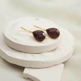 Gempires Natural Pink Ruby Teardrop Earrings, Pear Shaped Crystal Earrings, Dangling Earrings For Women, July Birthstone Jewelry, Gift for Mom, Small, Brass, Ruby