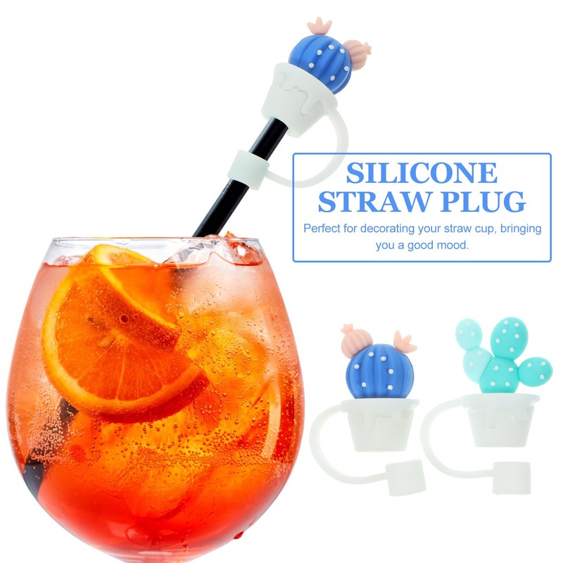 2Pcs Silicone Straw Covers, 0.3in Cactus Shape Straw Toppers Drinking